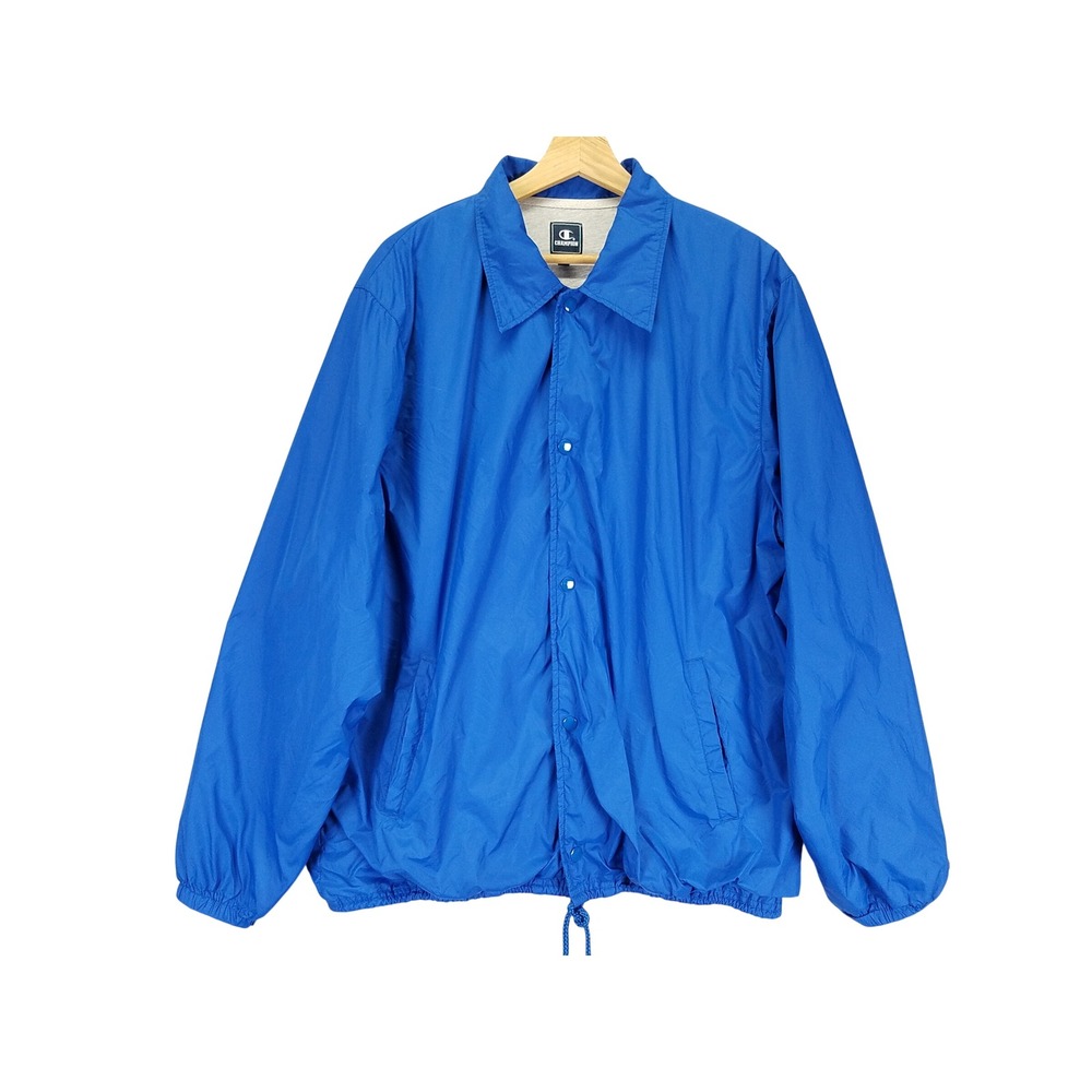 Champion Coaches Jacket Windbreaker Mens L Blue Nylon Vintage Sporty